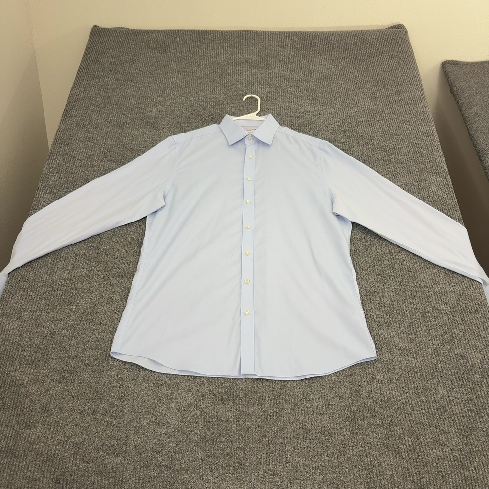 Charles Tyrwhitt Dress Shirt Mens 17/37 Light Blue Cotton Non-Iron Slim Fit Work